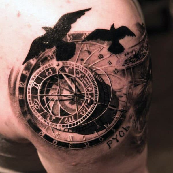 Guy's Vintage Compass Tattoos