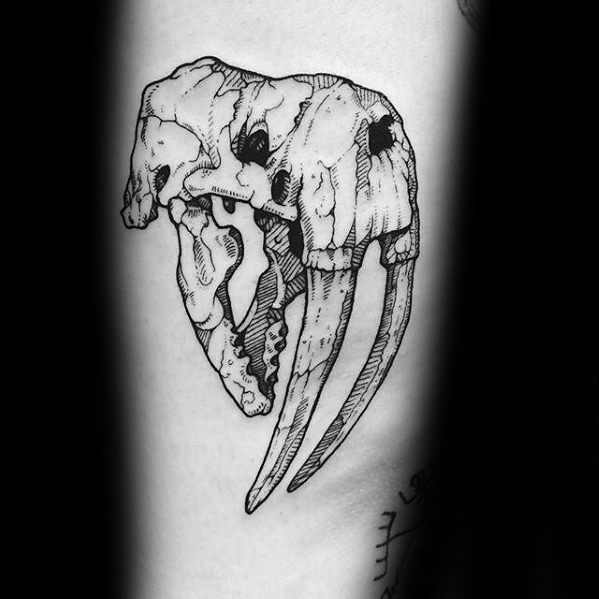 Guys Walrus Skull Thigh Tattoo Design Ideas
