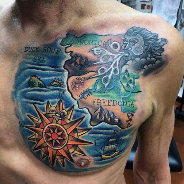 Guys Water Scene Tattoos On Chest