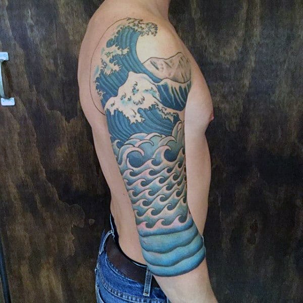 Guys Water Waves Tattoo Half Sleeve Ideas