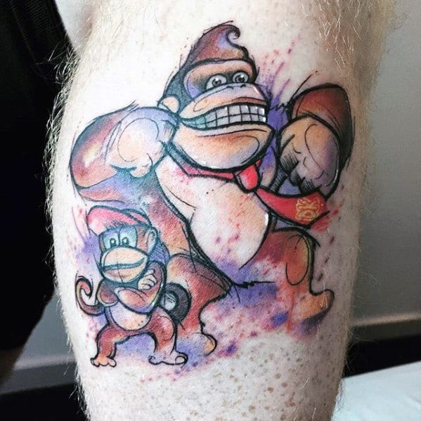 Guys Watercolor Leg Donkey Kong Video Game Tattoo Deisgns