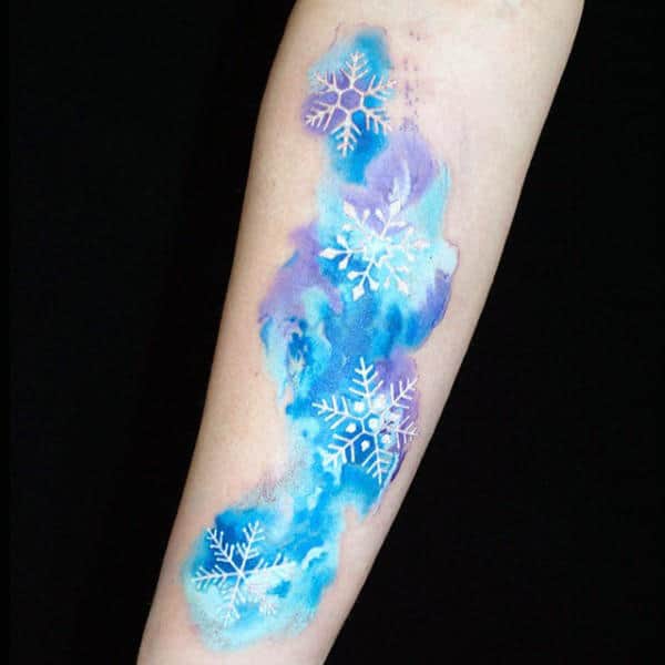 Guys Watercolor Snowflake Forearm Tattoos
