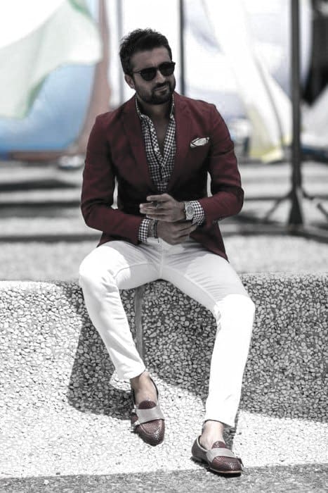 Guys What To Wear With White Jeans Red Blazer Pattern Dress Shirt Outfits Fashion Ideas