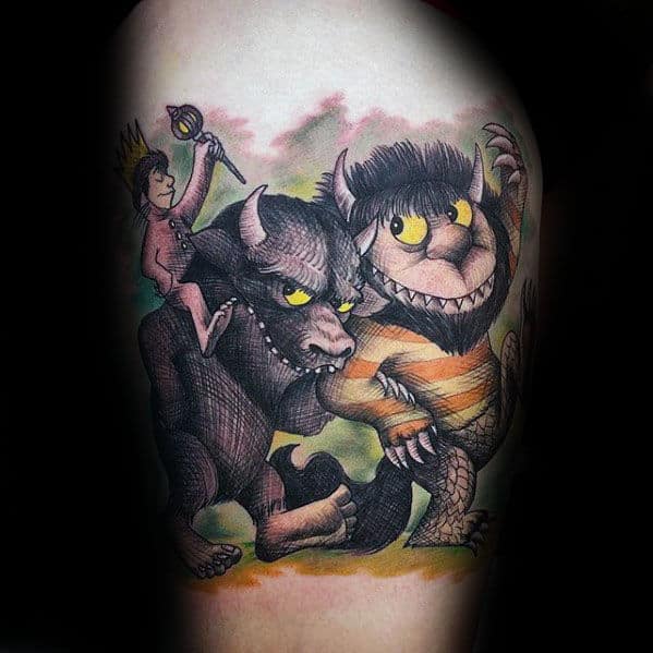 Guys Where The Wild Things Are Monsters Thigh Tattoo