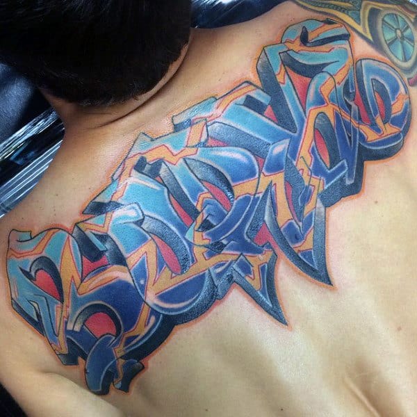 Guys Wildstyle Word Graffiti Back Tattoos