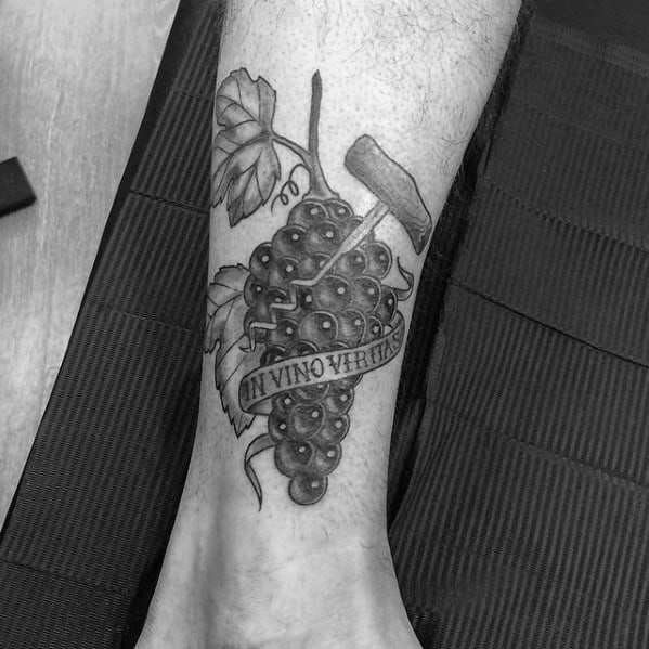 Guys Wine Grapes Lower Leg Tattoo Design Ideas