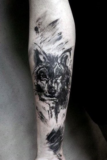 Guy's Wolf Skull Tattoo