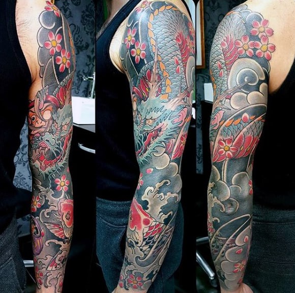 Guys Wonderful Japanese Sleeve Tattoo