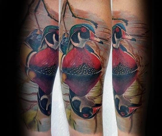 Guys Wood Duck Forearm Sleeve 3d Realistic Tattoo Deisgns