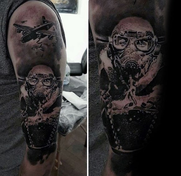 Guys Ww2 Half Sleeve Fighter Pilot Tattoo Designs