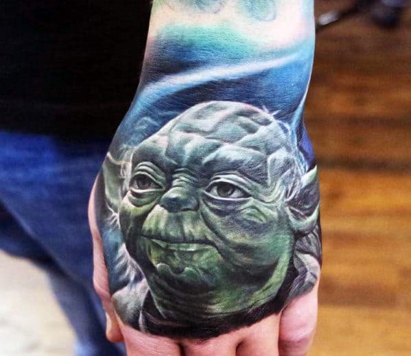 Guys Yoda Hand Tattoos
