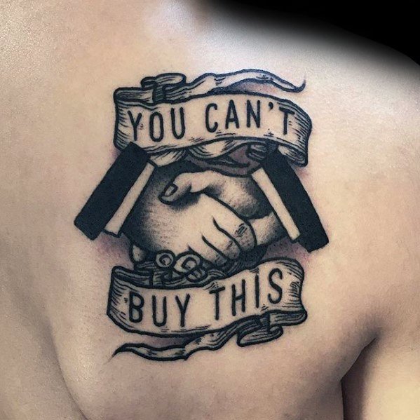 Guys You Cant Buy This Banner Handshake Tattoo On Back Of Shoulder Blade