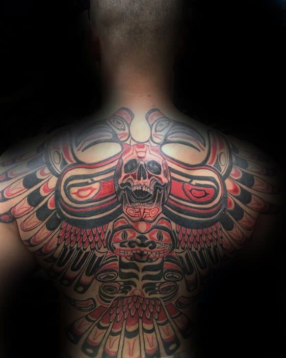 Hadia Unique Back Black And Red Ink Tattoo On Gentleman