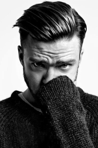 Slicked-back side part with a clean, polished finish