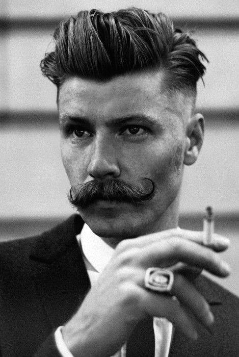 Vintage-inspired undercut with a handlebar mustache