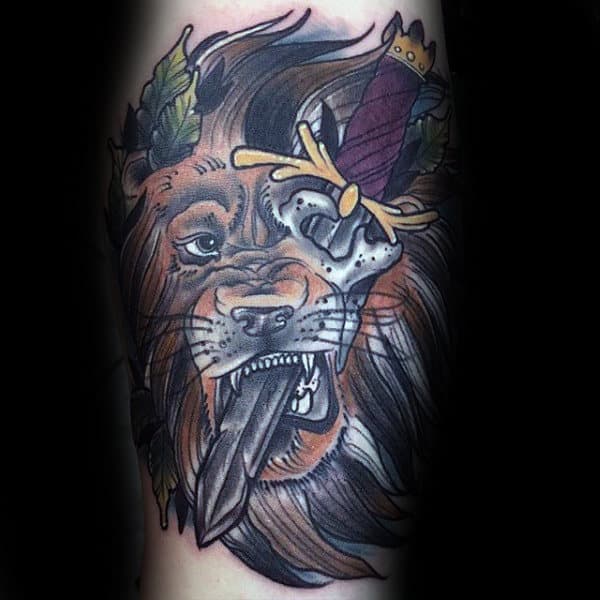 Hairy Beast And Dagger Tattoo Male Forearms