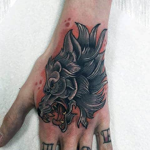Hairy Beast Head Manly Tattoo Male Hands