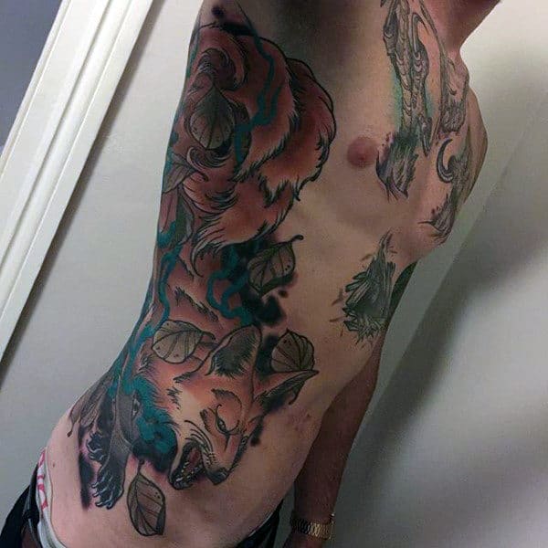 Hairy Brown Fox Tattoo For Men Torso