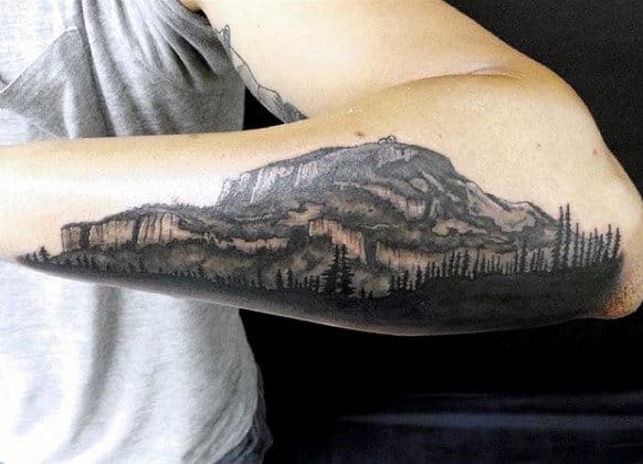Half Arm Men's Pine Tree Tattoo