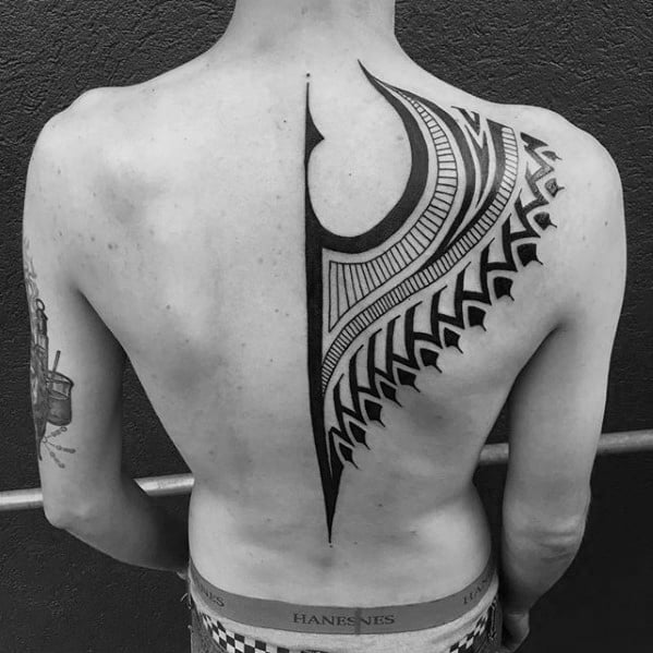Half Back Cool Guys Tribal Tattoos With Black Ink Design