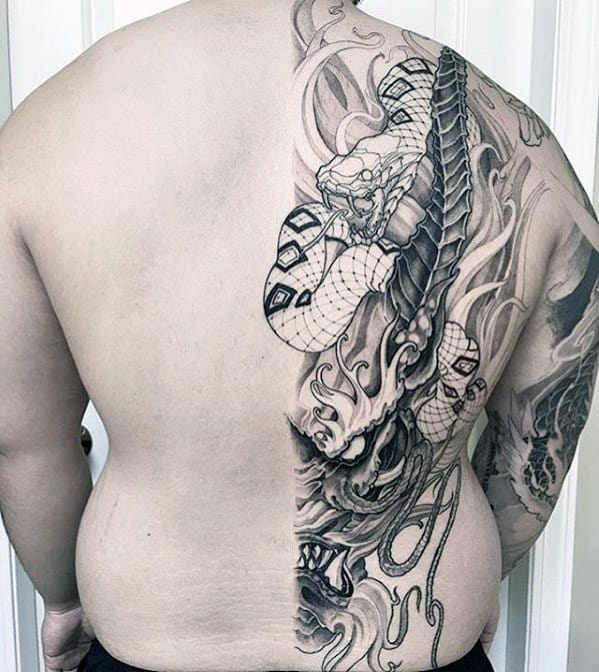 Half Back Cool Mens Snake Japanese Tattoo Deisgns