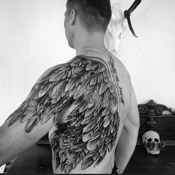 Half Back Guys Cool Angel Wing Tattoos