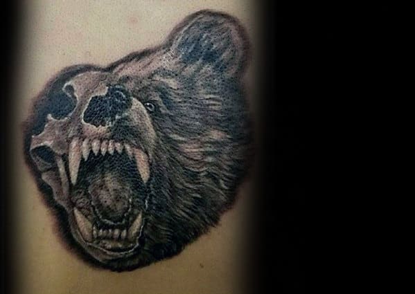 Half Bear And Half Skull Guys Arm Tattoos