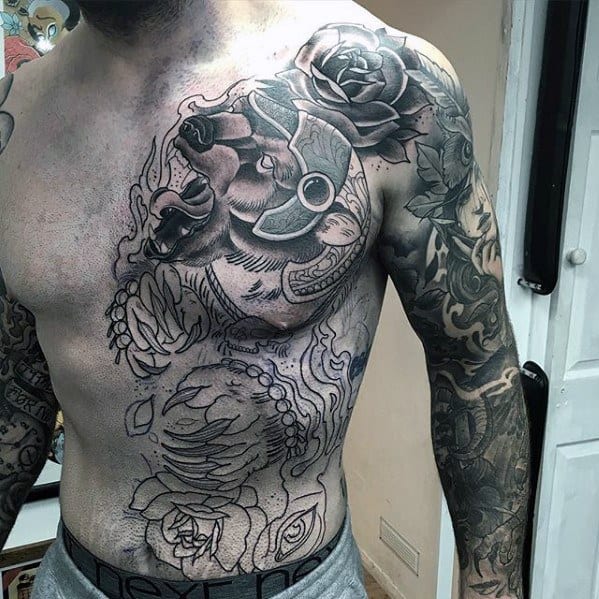 Half Chest Epic Mens Tattoo Ideas