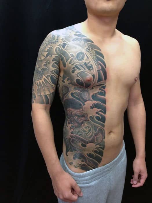 Half Chest Guys Japanese Octopus Tattoos