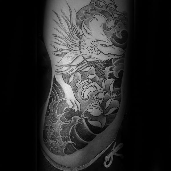 Half Chest Japanese Kitsune Male Tattoo Inspiration