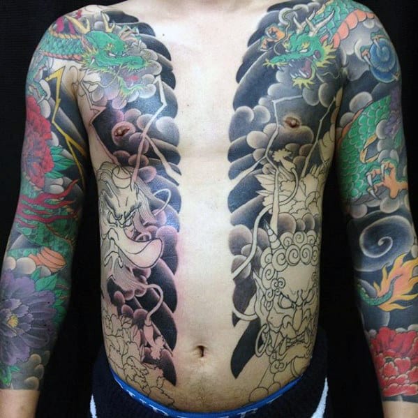 Half Chest Male Japanese Cloud Tattoo Design Ideas