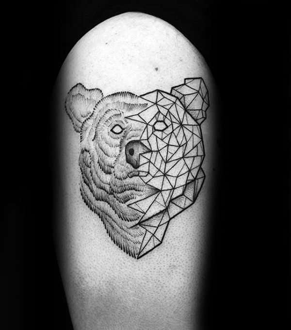 Half Geometric Bear Mens Arm Tattoos
