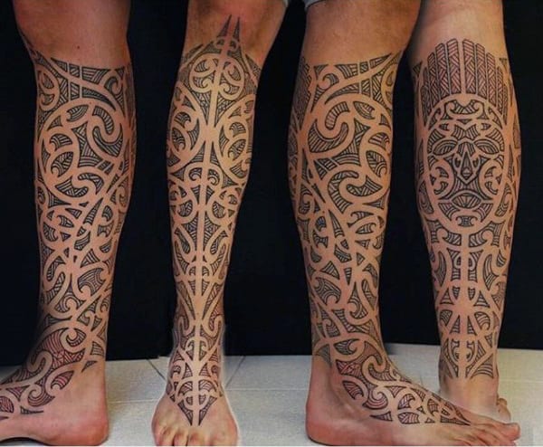 Half Leg Sleeve Maori Inspired Male Tattoos