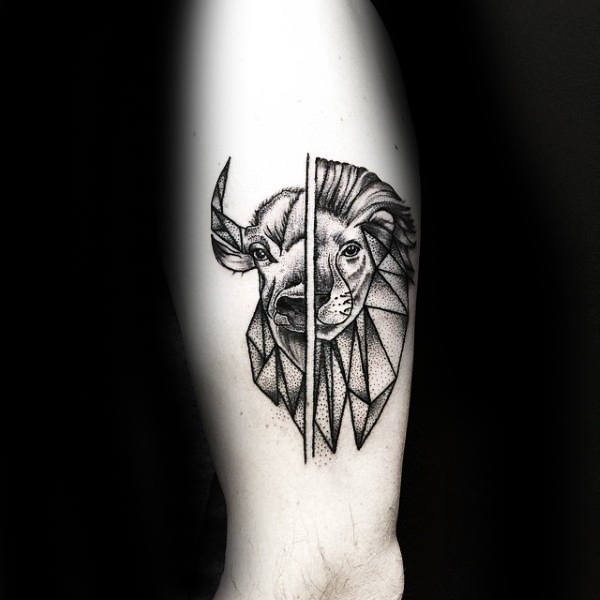 Half Lion Origami Guys Leg Tattoo