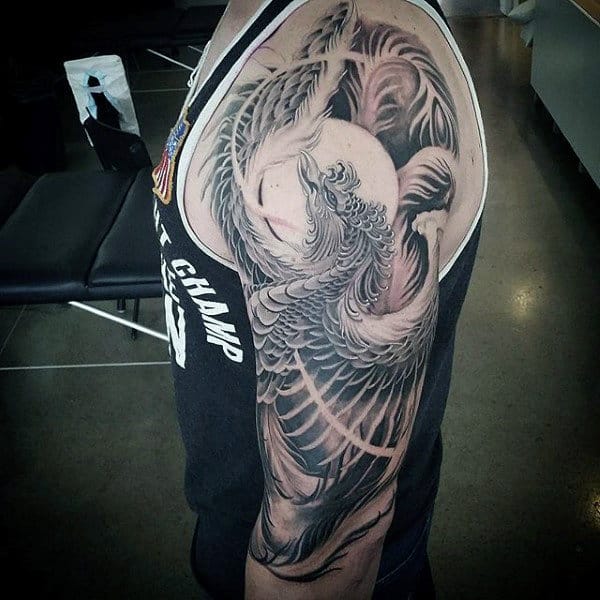 Half Sleeve Rising Phoenix Tattoos For Males