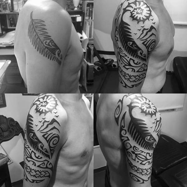 Half Seeve Tribal Male Fern Tattoo Inspiration