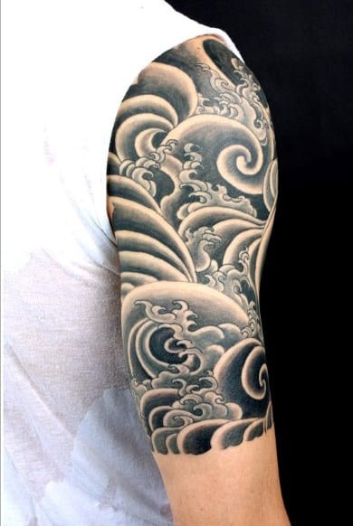 Half Slee Mens Black Water Tattoo