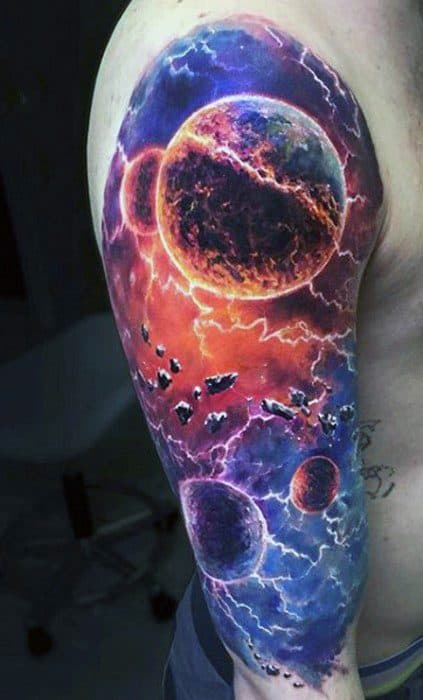 Half Sleeve 3d Distinctive Male Celestial Tattoo Designs