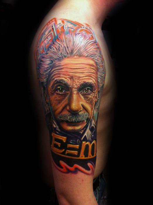 Half Sleeve Albert Einstein Male Tattoo Designs