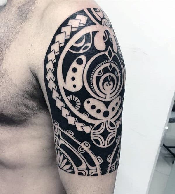 Half Sleeve Arm Guys Cool Polynesian Tattoo Ideas