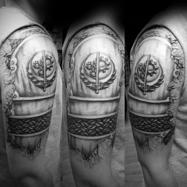 Half Sleeve Armor Plate Fallout Guys Tattoos