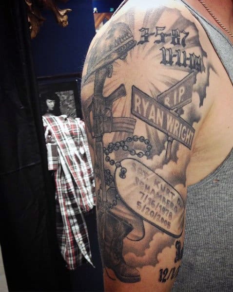 Half Sleeve Army Dog Tag Tattoos For Men