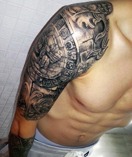 Half Sleeve Aztec Skulls Tattoos For Men