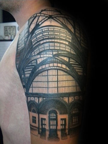 Half Sleeve Building Architecture Male Tattoo Designs