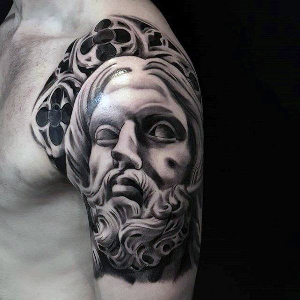 Half Sleeve Church Windows 3d Jesus Tattoo Ideas For Gentlemen