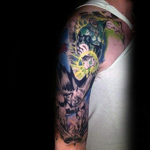 Half Sleeve Creative Guys Green Lantern Themed Tattoo Ideas
