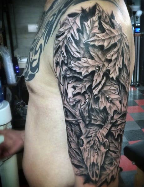 Half Sleeve Duck Hunting Tattoo Designs For Males