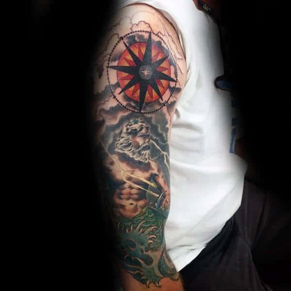 Half Sleeve Greek God Nautical Star Tattoo Design