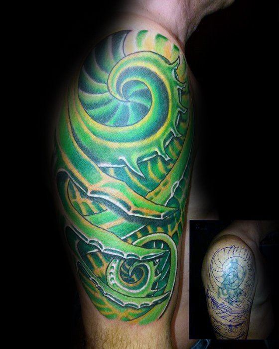 Half Sleeve Green Cool Tattoo Cover Up Ideas For Males