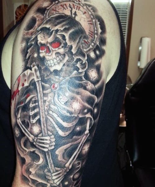 Half Sleeve Grim Reaper Men's Tattoo Designs